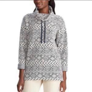 NWT CHAPS Ralph Lauren Textured Tribal Pattern Cowl Neck Pullover Sweater  Large